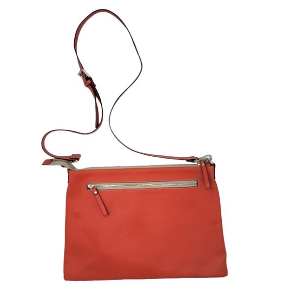 Made In Italy Pebble Grain Leather Orange Adjustable Crossbody Zip Handbag - Picture 1 of 12